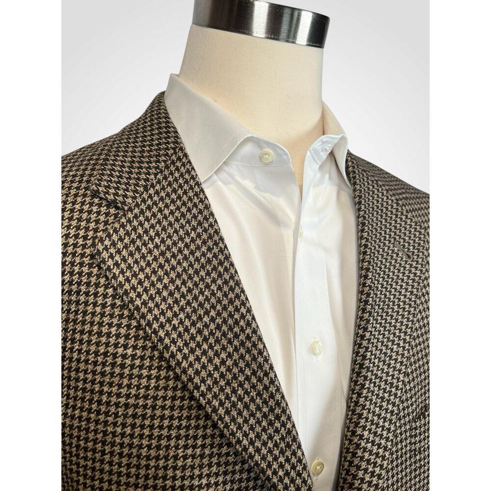 Vintage Zegna x Cambridge Wool Cashmere 46-48L Black Tan Houndstooth Sport Coat - Picture 5 of 16
